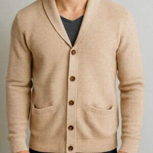Abercrombie & Fitch Shawl Collar Men’s XS Beige Button Front Knit Cardigan
